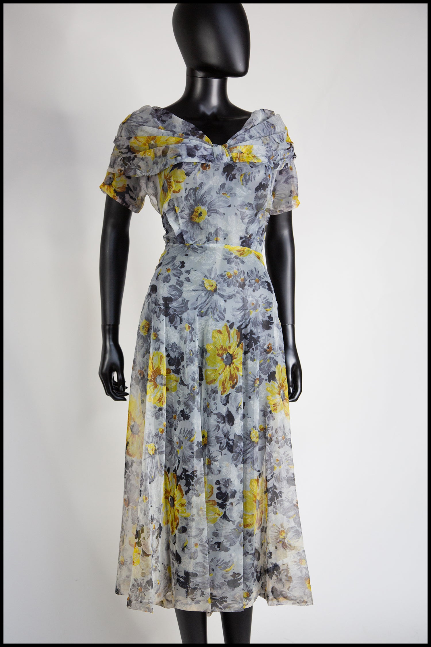 Vintage 1940s Nylon Floral Tea Dress