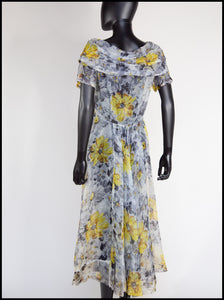 Vintage 1940s Nylon Floral Tea Dress