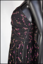 Vintage 1940s Black Printed Tulle Maxi Dress