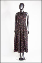 Vintage 1940s Black Printed Tulle Maxi Dress