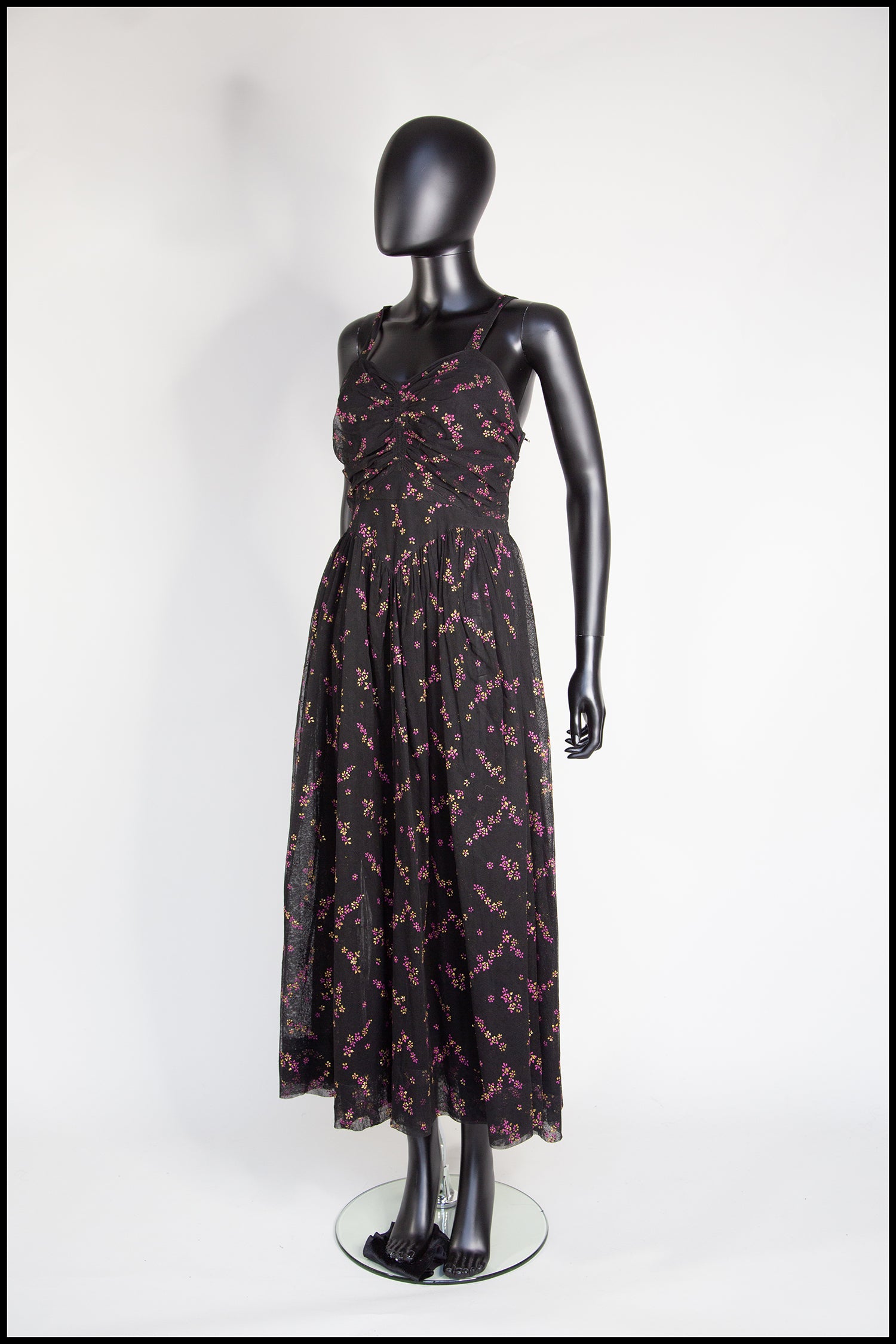 Vintage 1940s Black Printed Tulle Maxi Dress ALEXANDRA-KING Vintage 1940s Black Printed Tulle Maxi Dress ALEXANDRA-KING