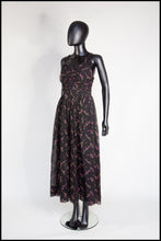 Vintage 1940s Black Printed Tulle Maxi Dress
