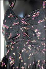 Vintage 1940s Black Printed Tulle Maxi Dress