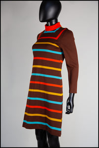 Vintage 1970s Brown Stripe Mini Dress