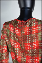 Vintage 1970s Red Plaid Lurex Maxi Dress