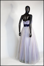 Vintage 1950s Blue Flocked Organza Gown