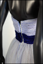 Vintage 1950s Blue Flocked Organza Gown