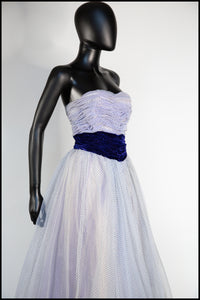 Vintage 1950s Blue Flocked Organza Gown