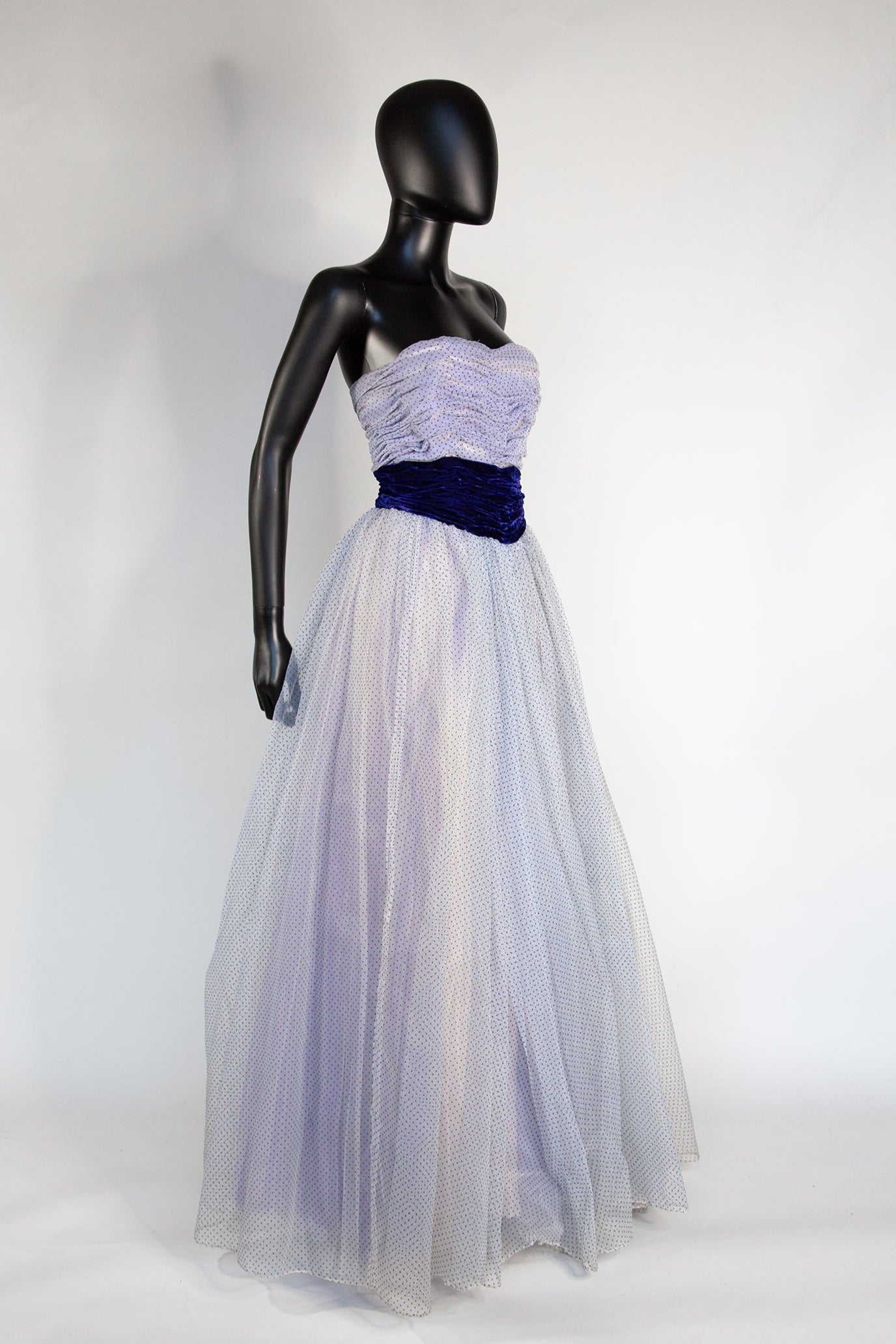 vintage 1950s blue tulle dot princess dress gown