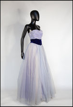 Vintage 1950s Blue Flocked Organza Gown