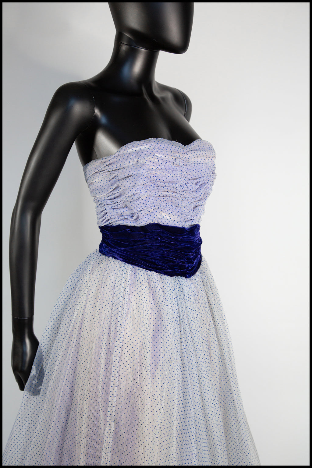 Vintage 1950s Blue Flocked Organza Gown