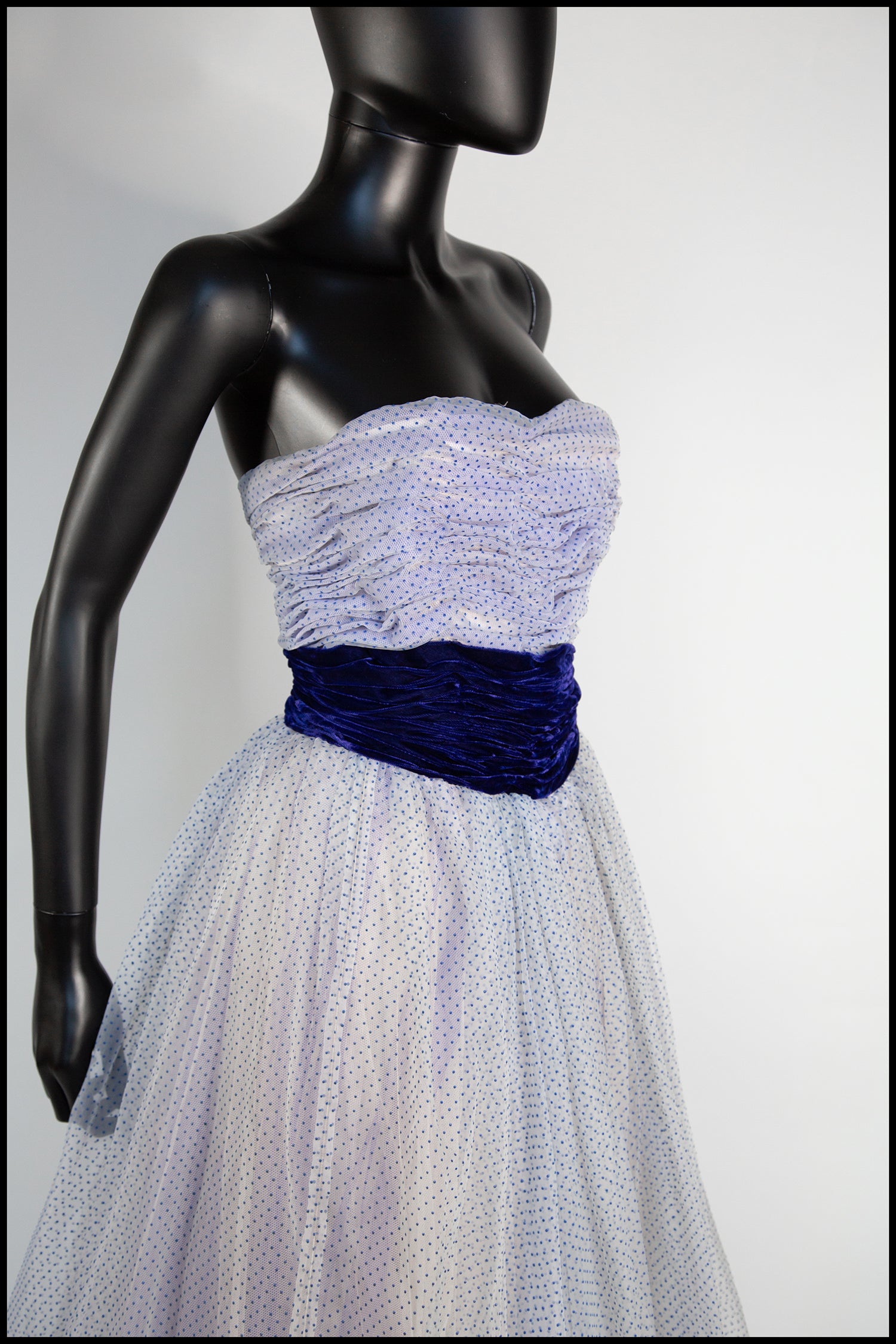 Vintage 1950s Blue Flocked Organza Gown