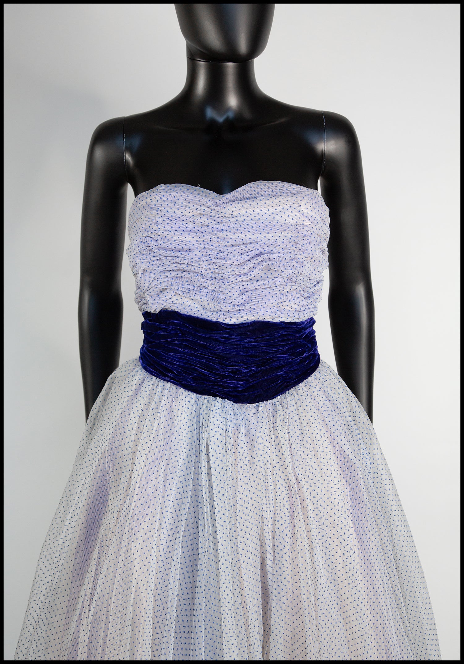 Vintage 1950s Blue Flocked Organza Gown