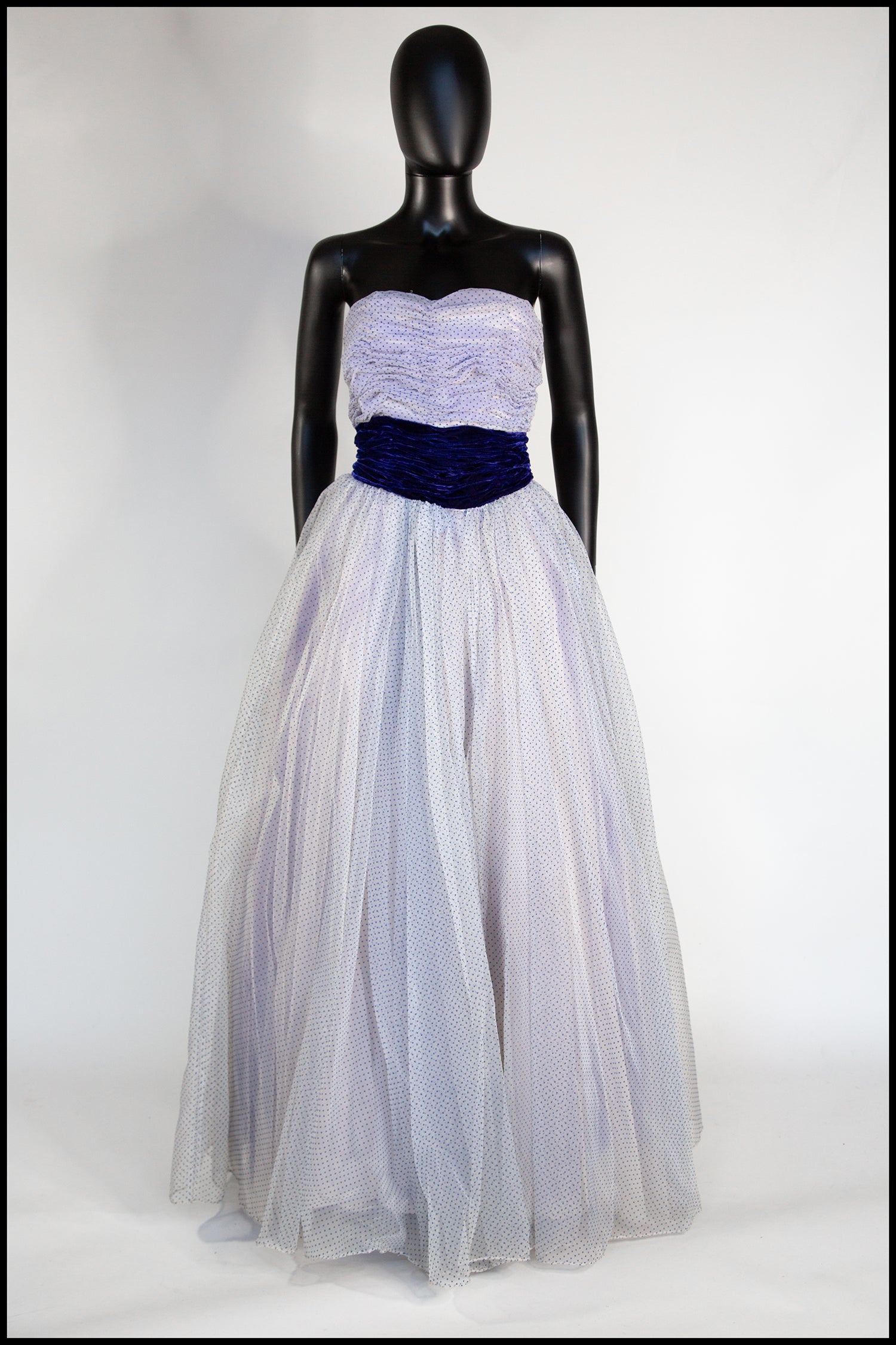 Vintage 1950s Blue Flocked Organza Gown