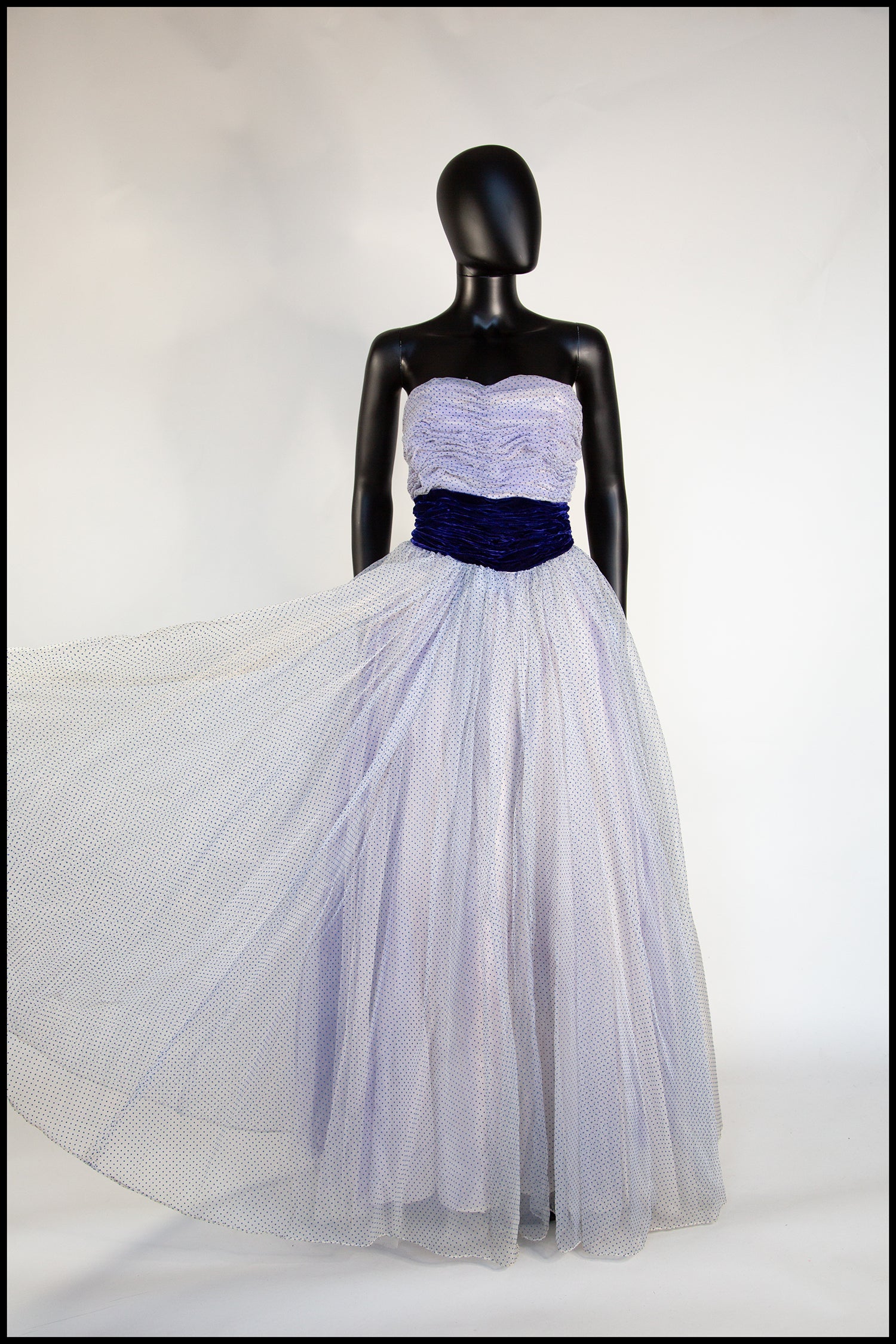 Vintage 1950s Blue Flocked Organza Gown