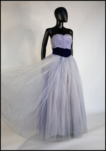 Vintage 1950s Blue Flocked Organza Gown