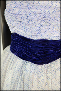 Vintage 1950s Blue Flocked Organza Gown