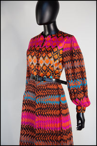 RESERVED Vintage 1970s Bee Print Silk Dress