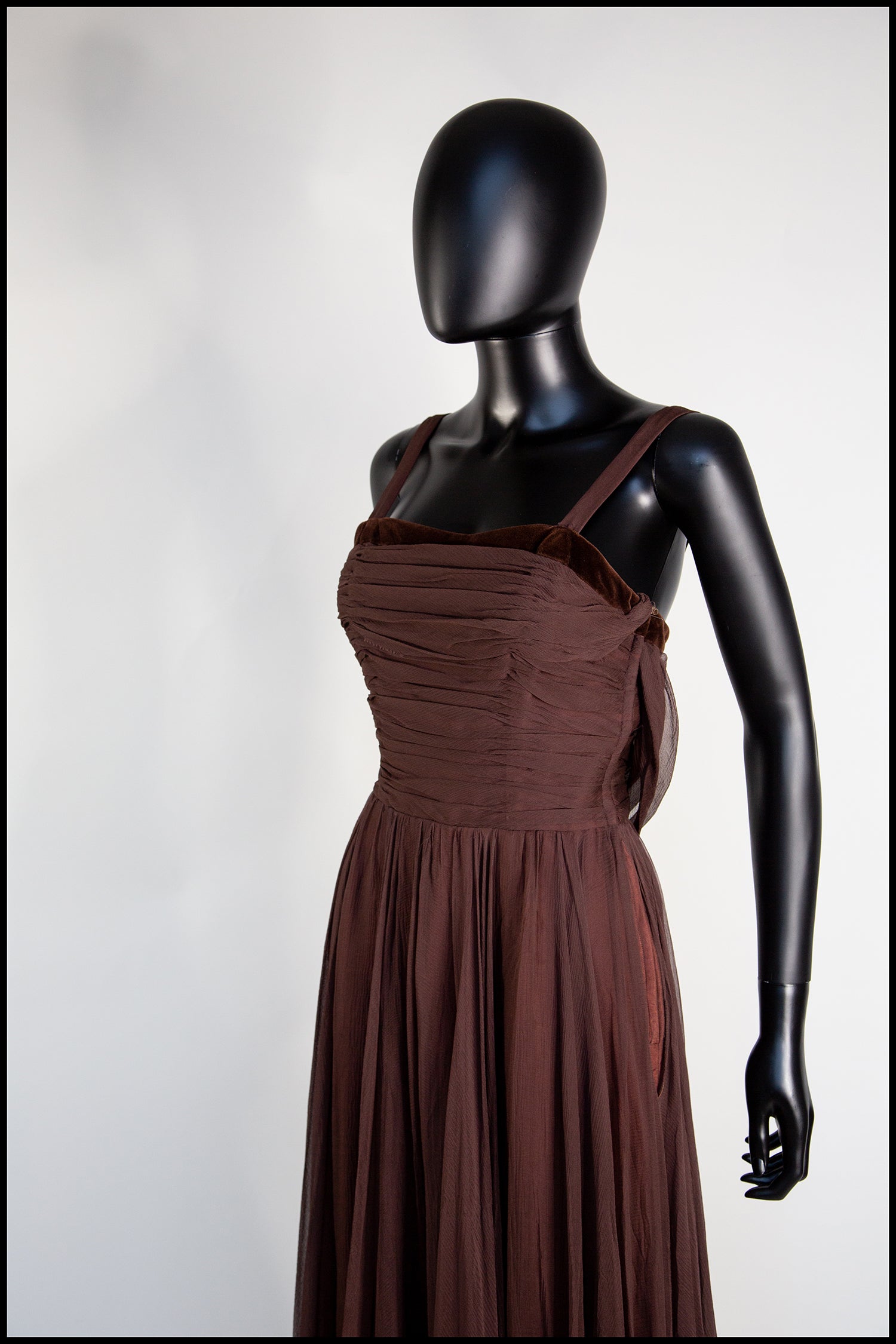 Vintage 1950s Dark Brown Silk Chiffon Maxi Dress ALEXANDRA-KING Vintage 1950s Dark Brown Silk Chiffon Maxi Dress ALEXANDRA-KING