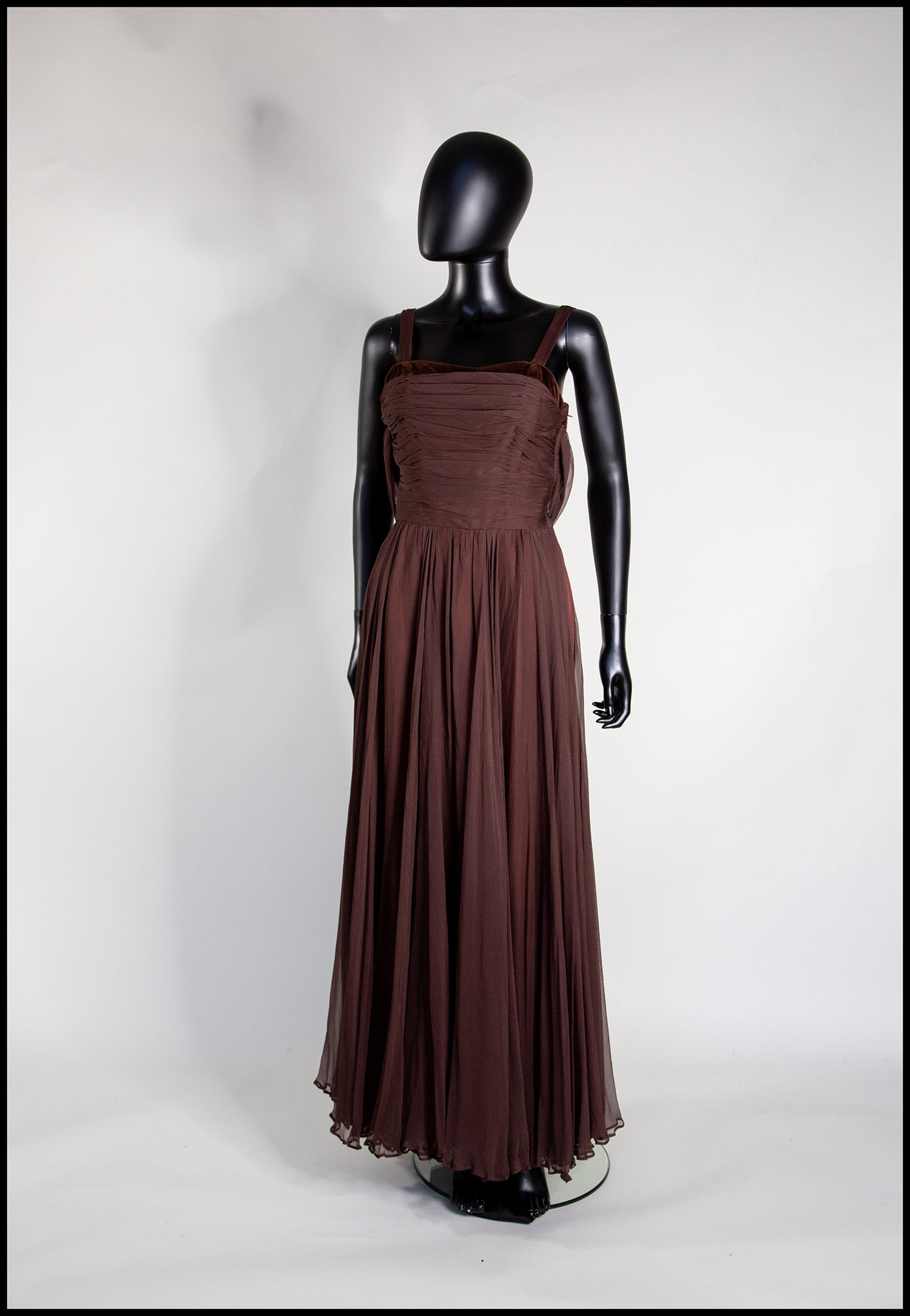 Vintage 1950s Dark Brown Silk Chiffon Maxi Dress ALEXANDRA-KING Vintage 1950s Dark Brown Silk Chiffon Maxi Dress ALEXANDRA-KING