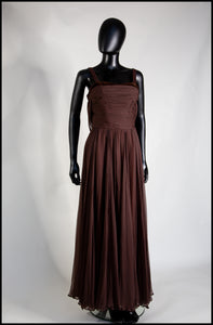 Vintage 1950s Dark Brown Silk Chiffon Maxi Dress