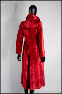 Vintage 1970s Red Velvet Midi Coat