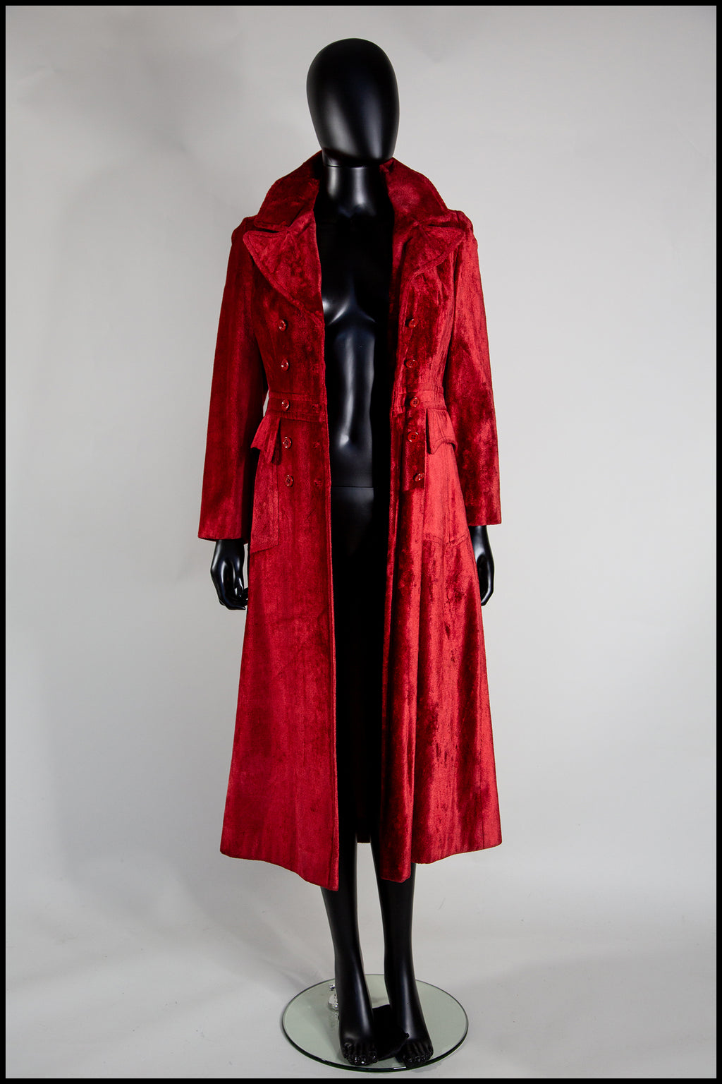 Vintage 1970s Red Velvet Midi Coat