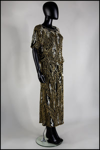 Vintage 1980s Gold Black Beaded Two Piece Dress
