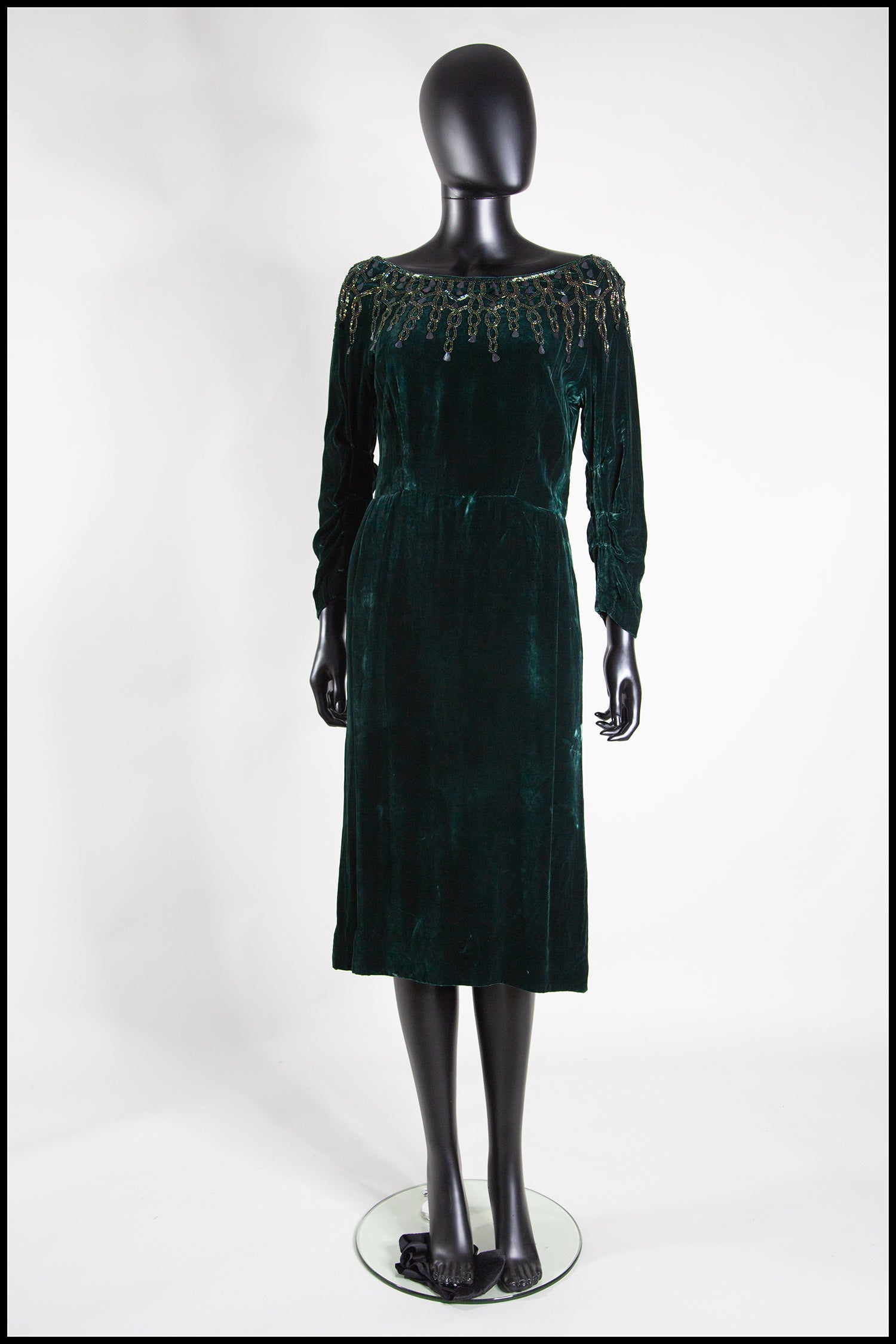Vintage 1950s Green Velvet Dress  ALEXANDRA-KING