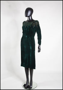 Vintage 1950s Green Velvet Dress