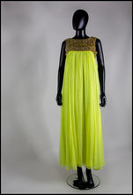 Vintage 1960s Neon Yellow Chiffon Beaded Dress