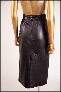 Vintage 1980s Black Leather Panel Cut Pencil Skirt