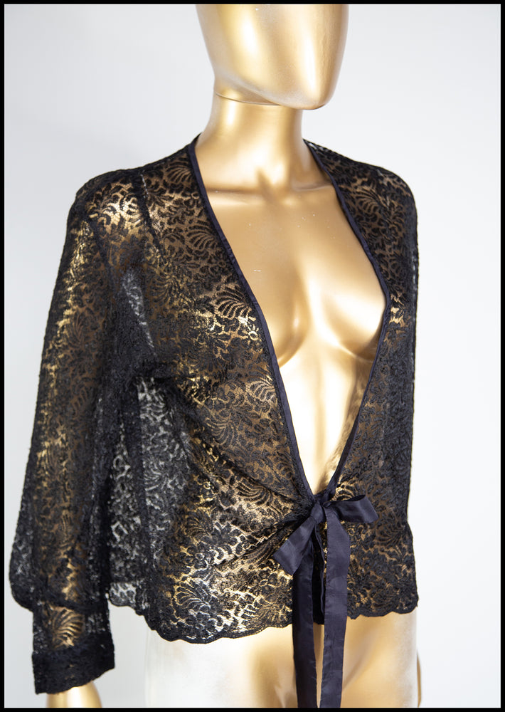 Vintage 1930s Black Lace Tie Top