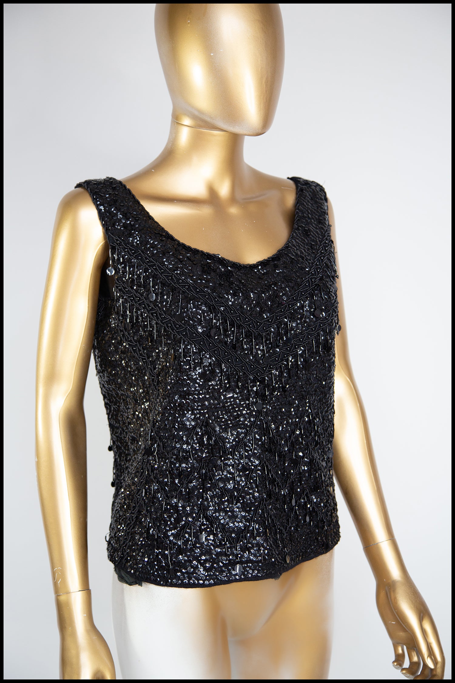 Vintage 1960s Black Sequin Vest Top