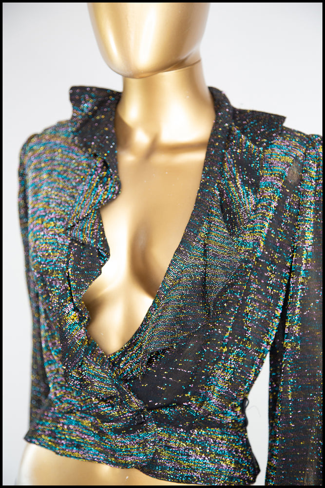 Vintage 1970s Black Metallic Disco Blouse