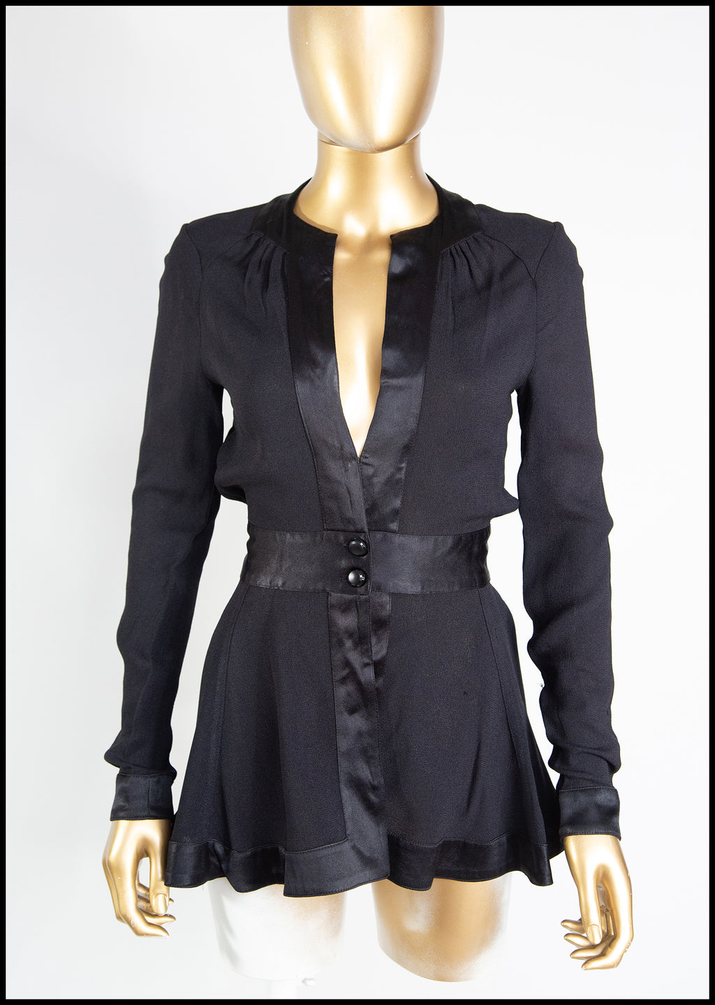 Vintage 1970s Ossie Clark Black Crepe Blouse Jacket