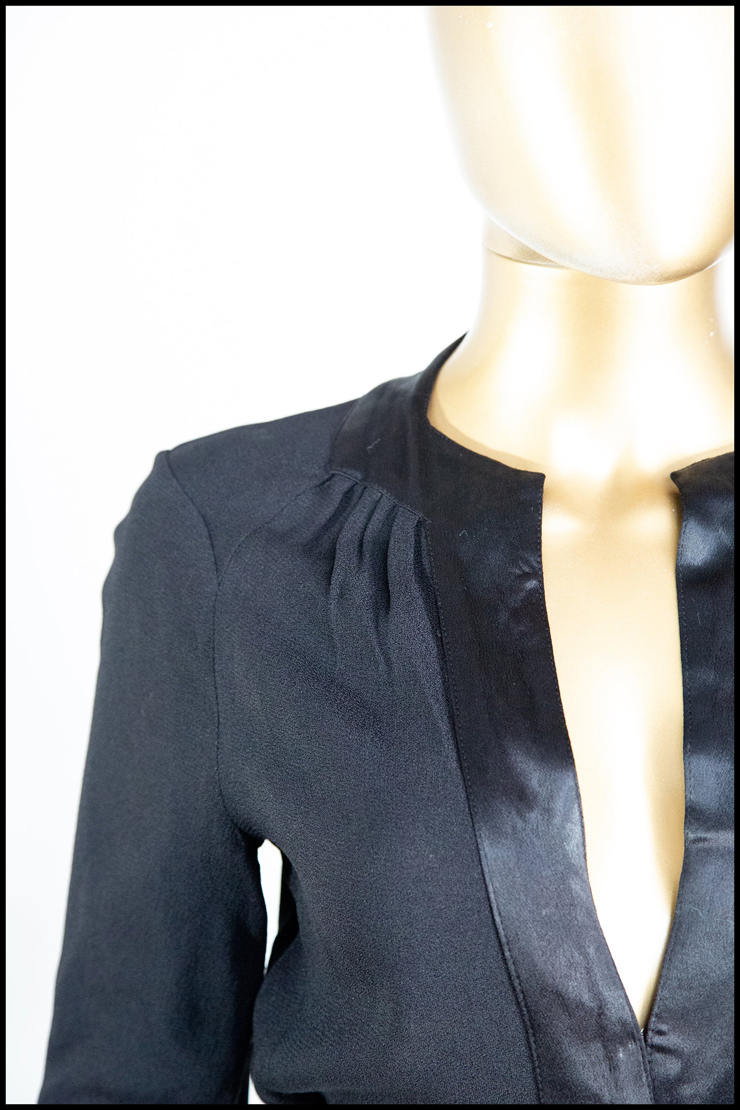 Vintage 1970s Ossie Clark Black Crepe Blouse Jacket