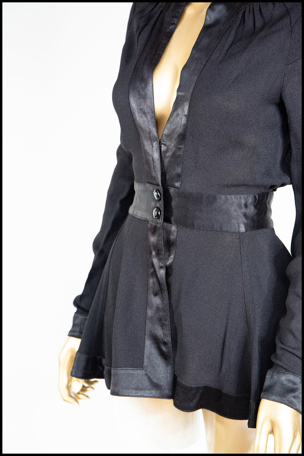 Vintage 1970s Ossie Clark Black Crepe Blouse Jacket