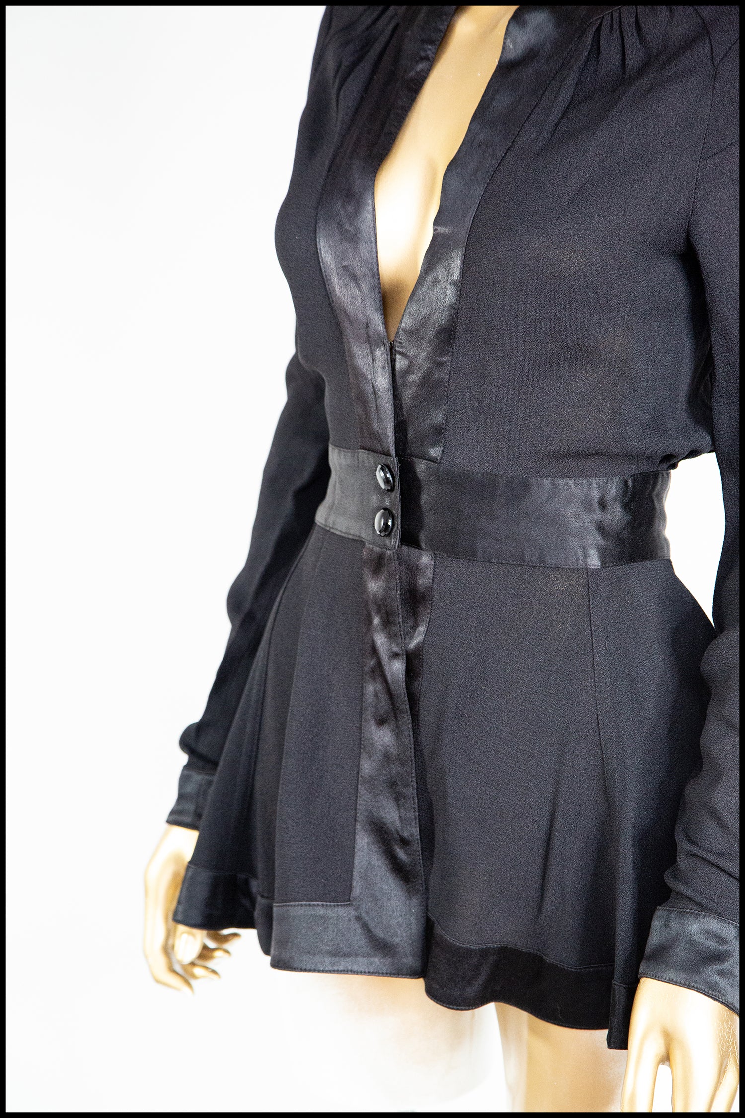 Vintage 1970s Ossie Clark Black Crepe Blouse Jacket
