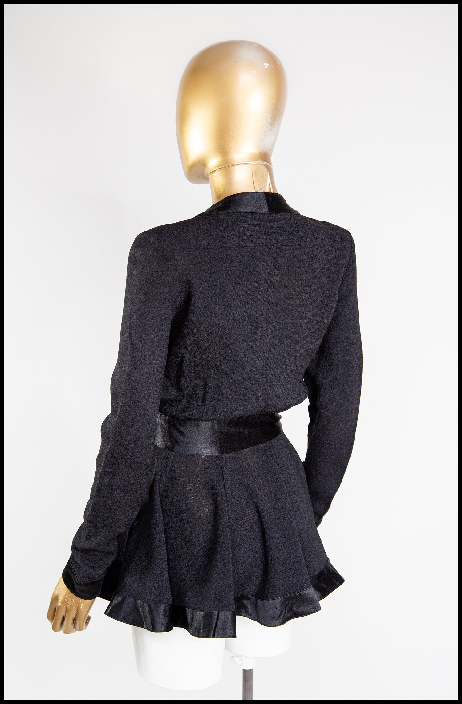 Vintage 1970s Ossie Clark Black Crepe Blouse Jacket