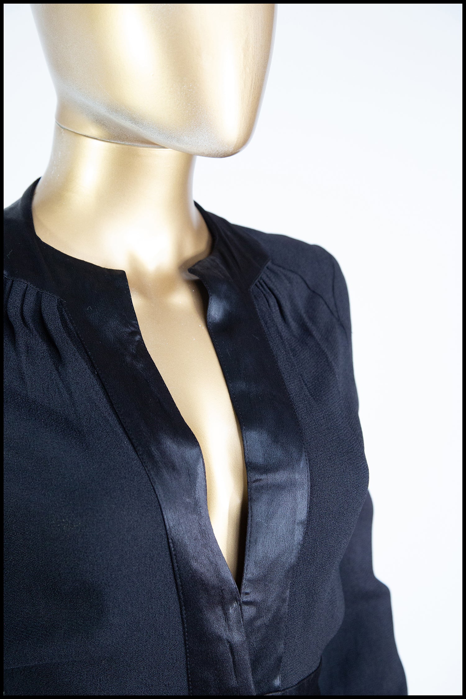 Vintage 1970s Ossie Clark Black Crepe Blouse Jacket