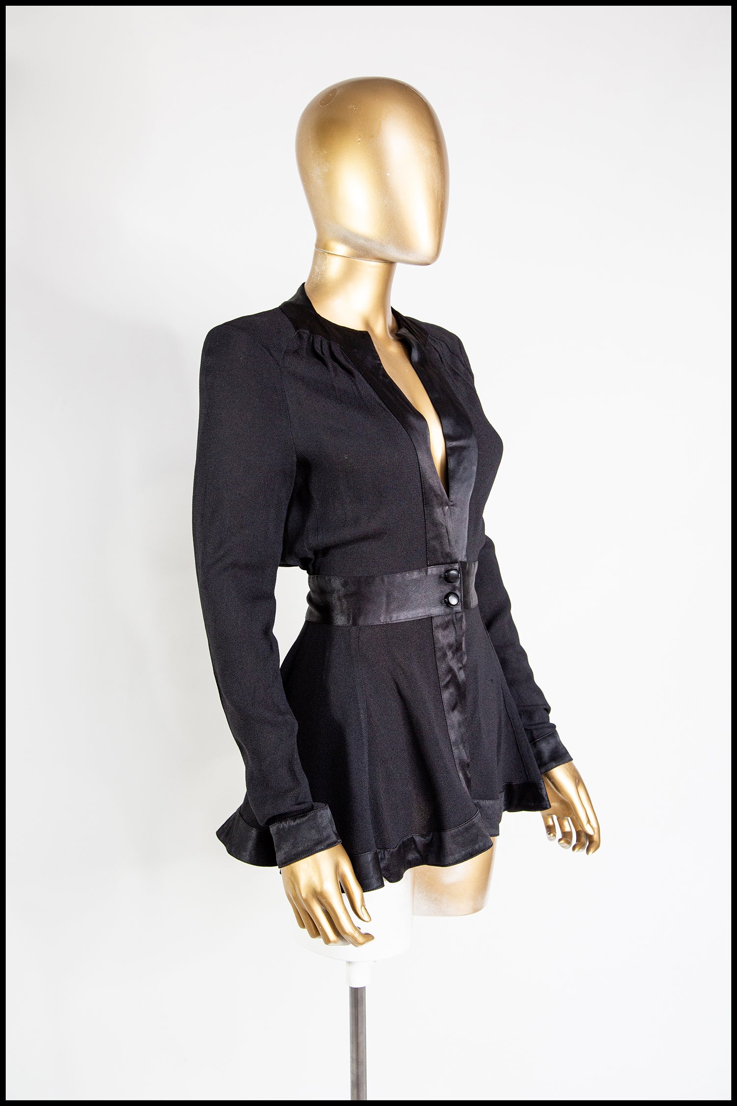 Vintage 1970s Ossie Clark Black Crepe Blouse Jacket