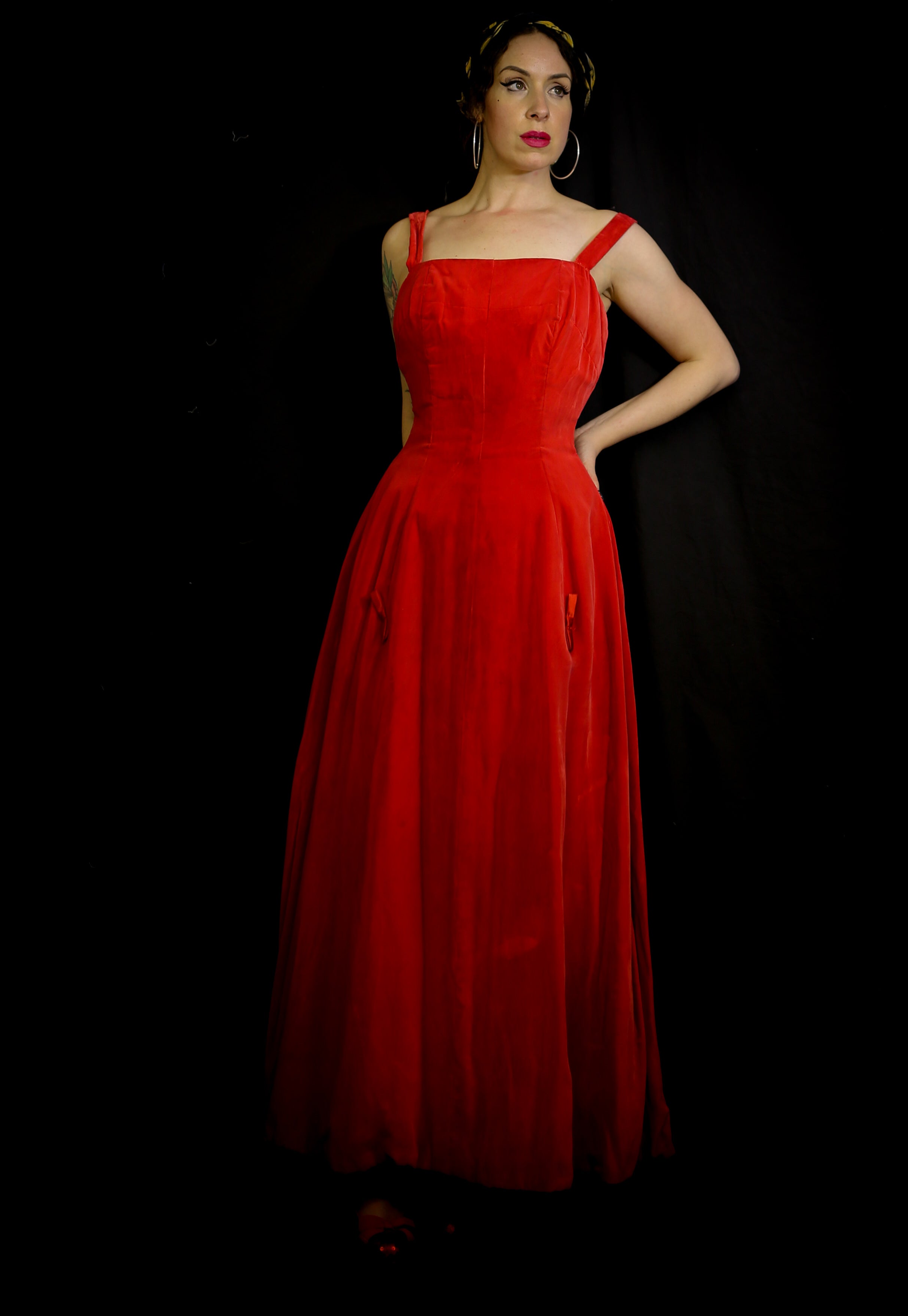 Vintage 1950s Red Velvet Ballgown Dress