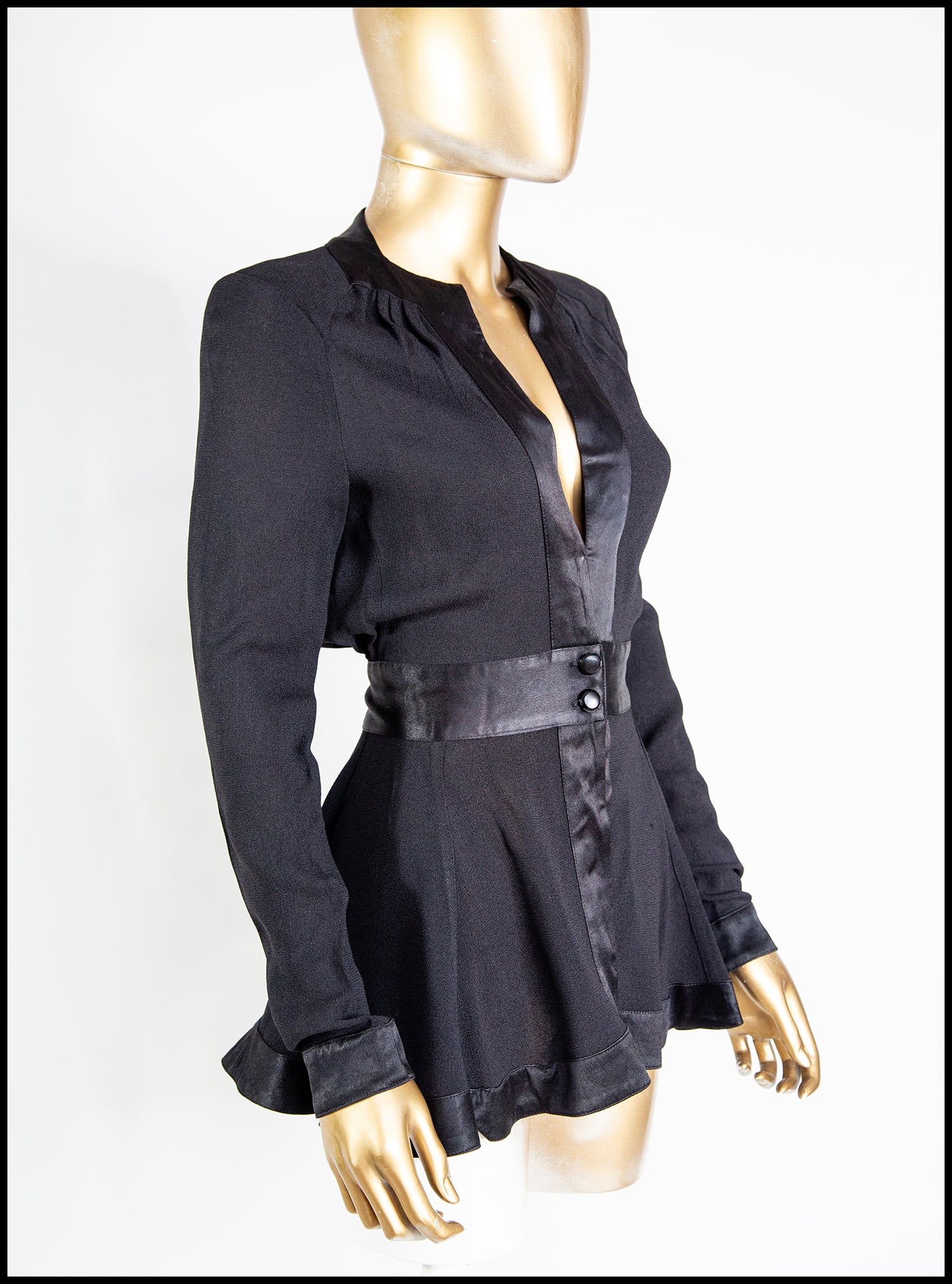 Vintage 1970s Ossie Clark Black Crepe Blouse Jacket