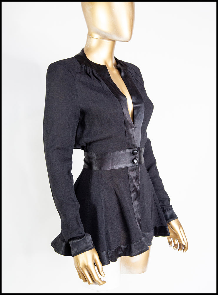 Vintage 1970s Ossie Clark Black Crepe Blouse Jacket