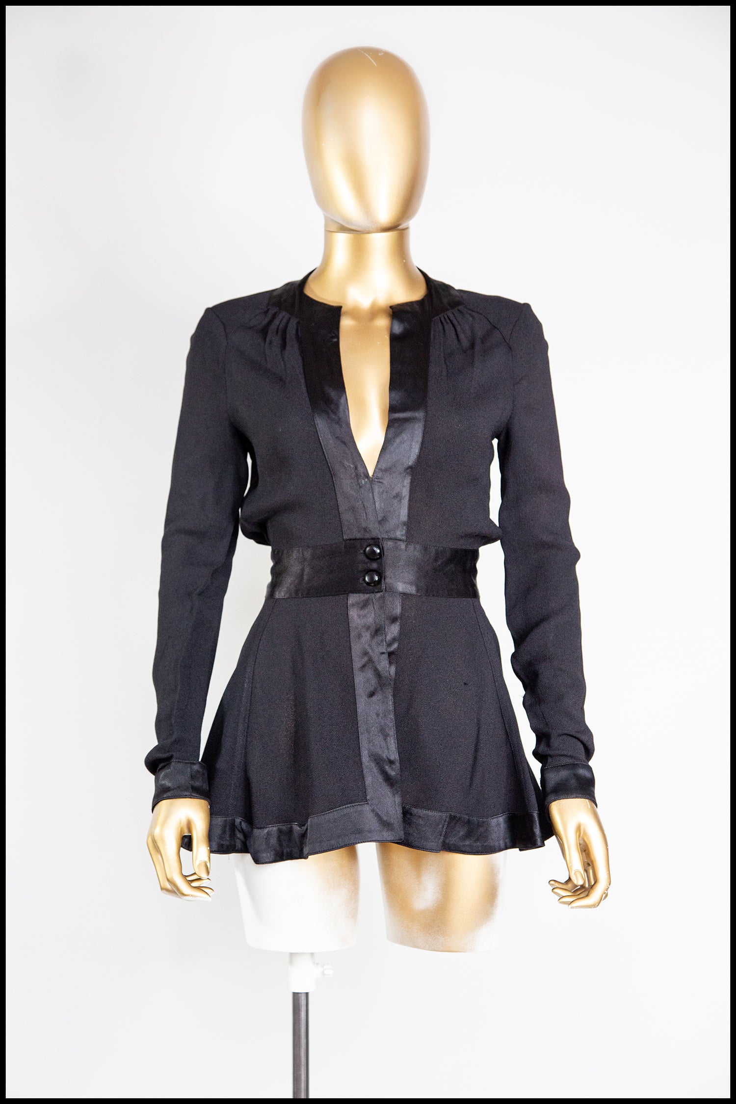 Vintage 1970s Ossie Clark Black Crepe Blouse Jacket