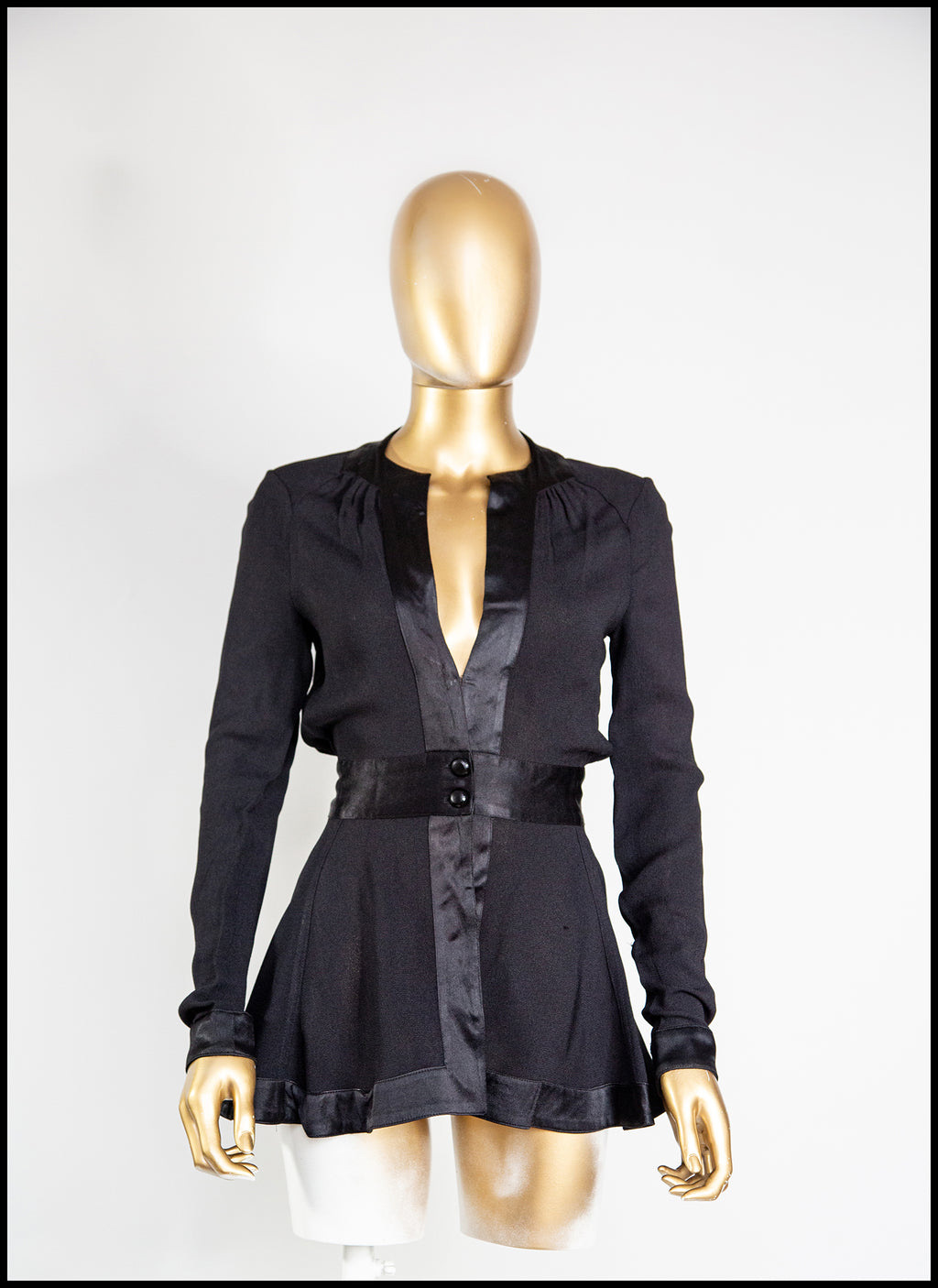 Vintage 1970s Ossie Clark Black Crepe Blouse Jacket