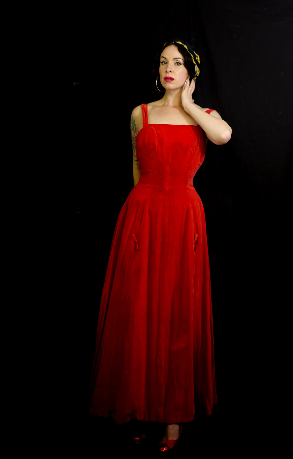 Vintage 1950s Red Velvet Ballgown Dress