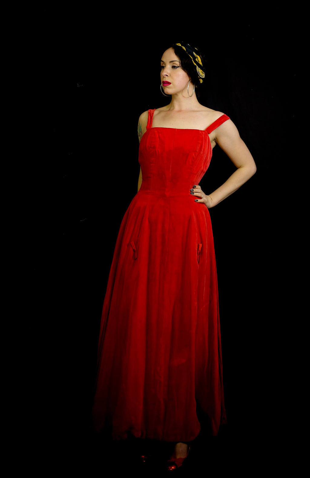 Vintage 1950s Red Velvet Ballgown Dress