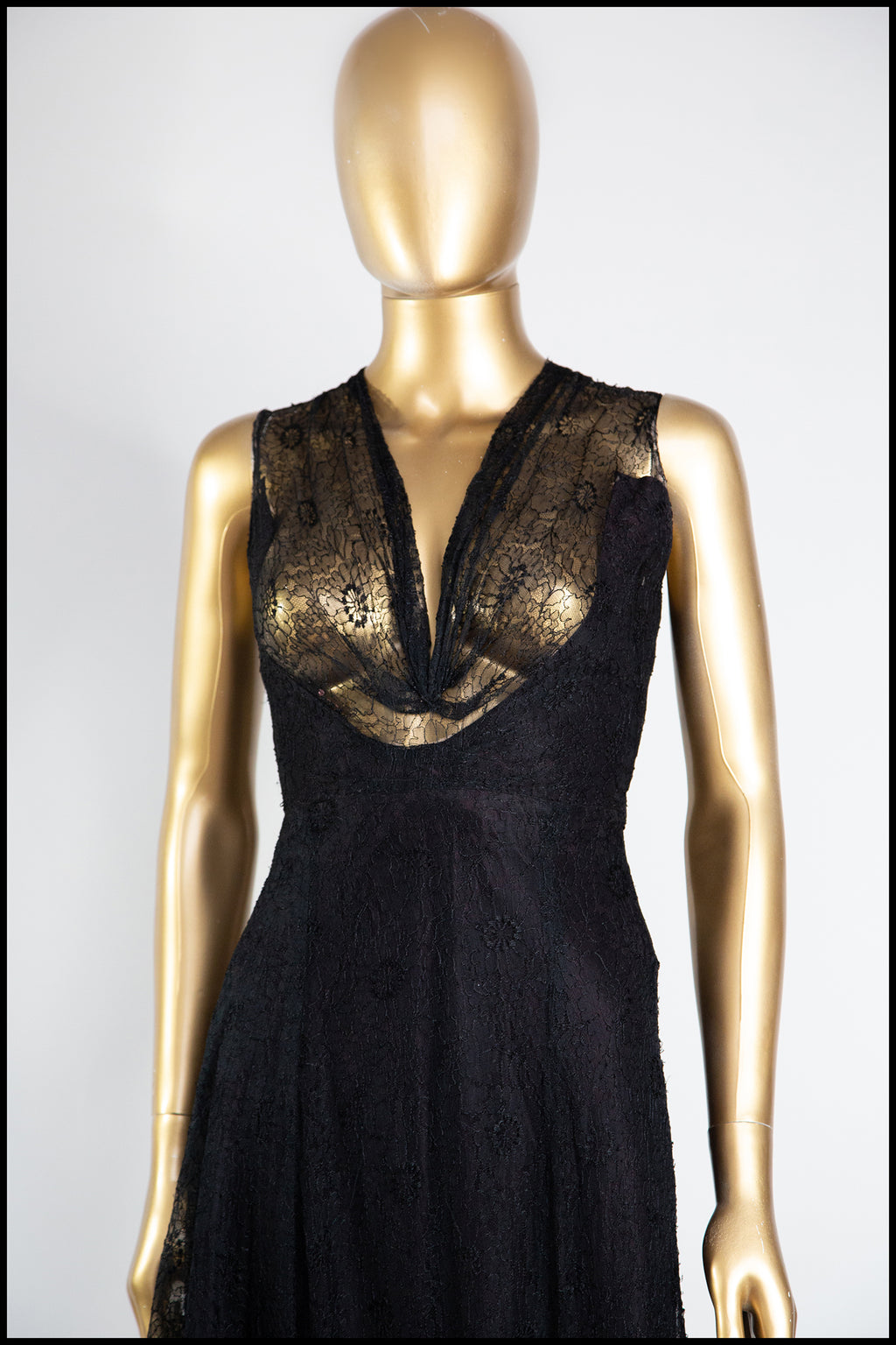 Vintage 1930s Black French Lace Dress